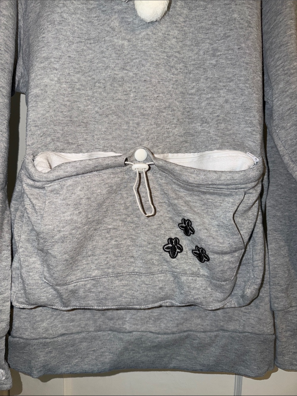 Pet Carrier: Hoodie & Kangaroo Pouch, Fleece Lined, Interior Zip Supply Pocket - Picture 3 of 12